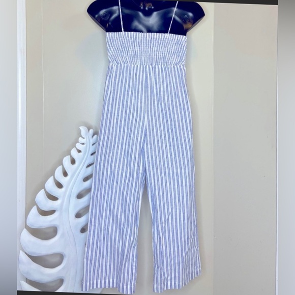 ZARA Blue and White Stripe Spaghetti Stripe Jumpsuit and Romper Size 14 - Picture 2 of 2